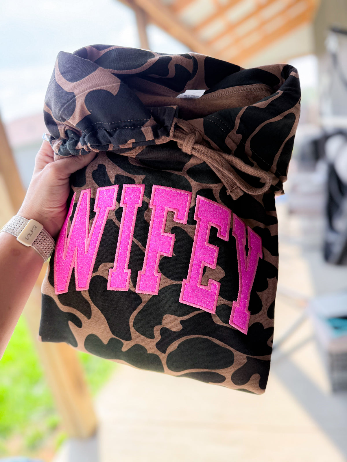 WIFEY Camo Hooded Sweatshirt