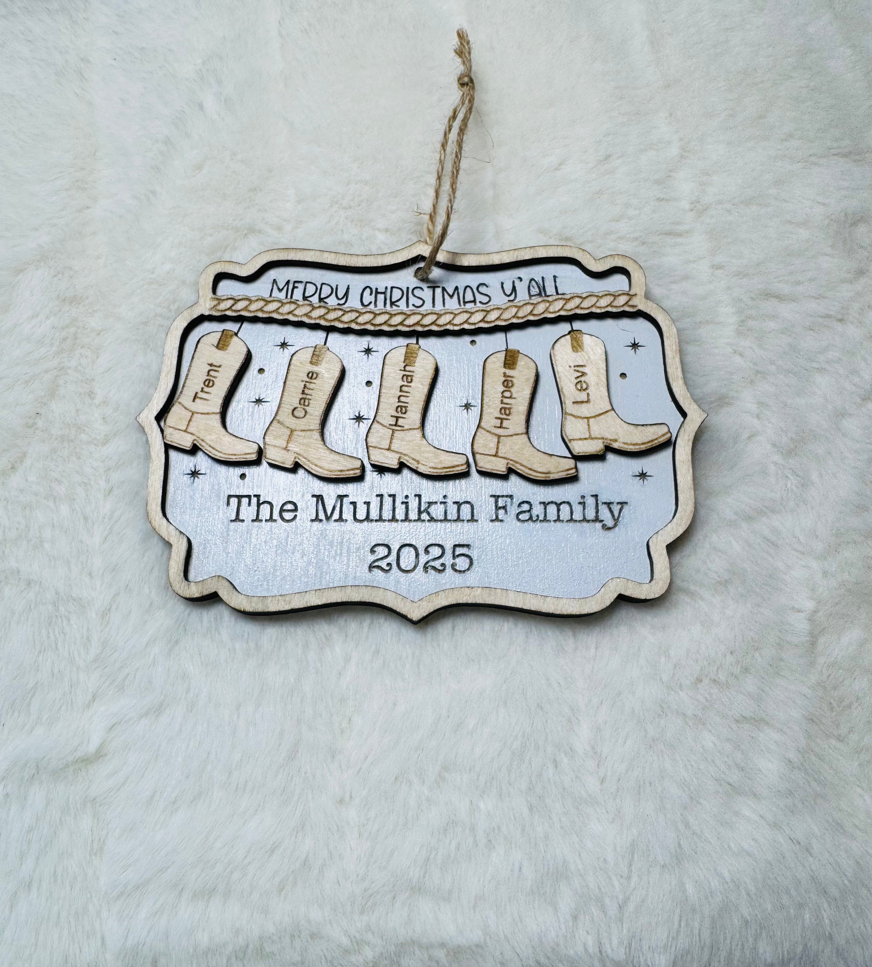 Boot Family Ornament - 2-6 Family Members - Dogs can be included!